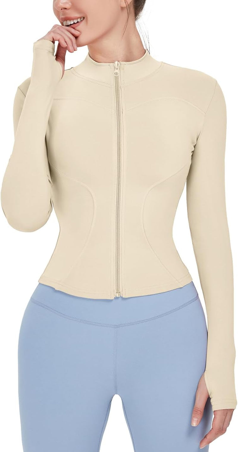 Women'S Lightweight Stretchy Workout Full Zip Running Track Jacket with Thumb Holes