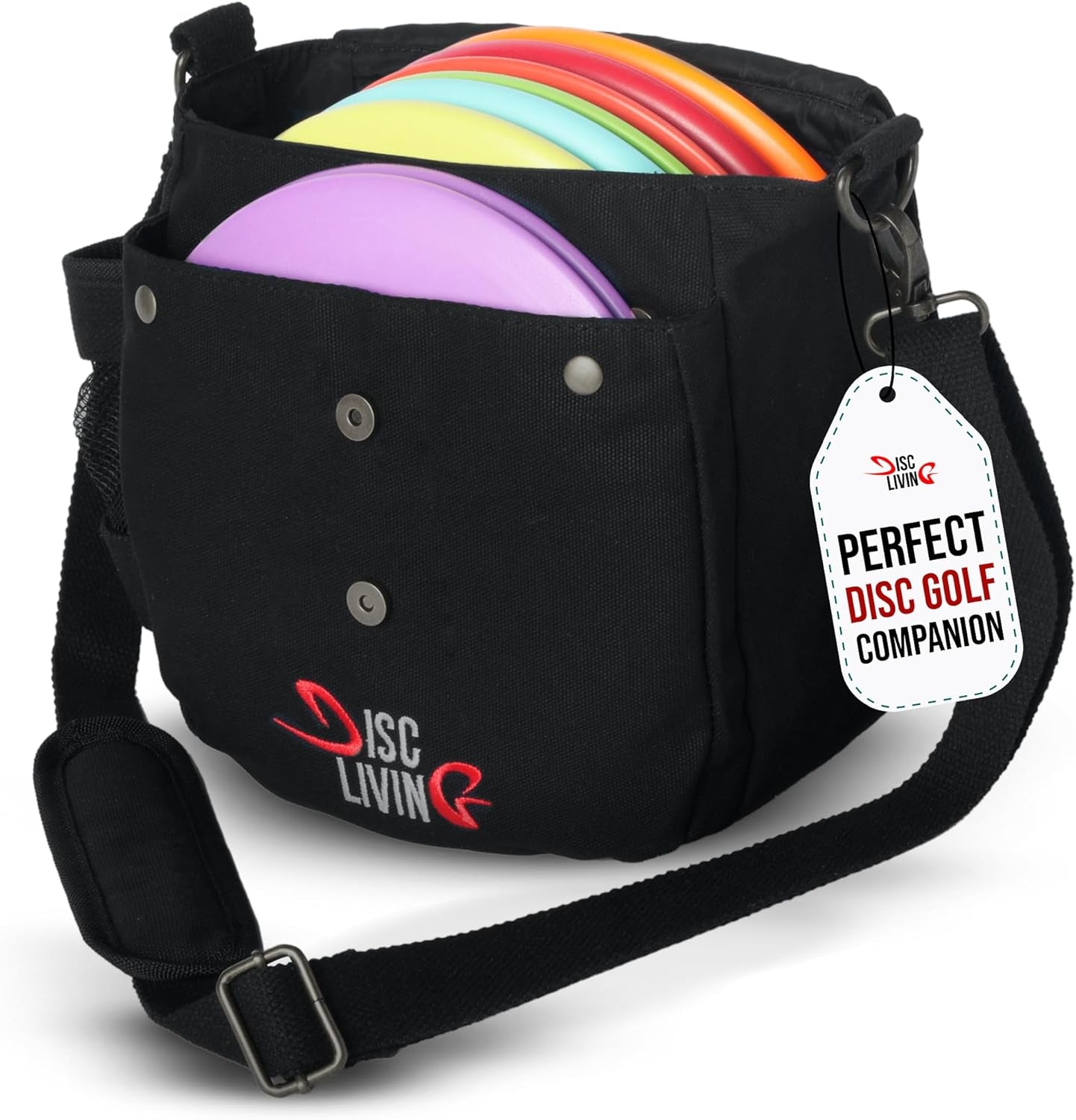 Disc Golf Bag | Frisbee Golf Bag | Easy to Carry | Lightweight Fits up to 10 Discs | 16 Oz Waxed Canvas Sturdy Design | Belt Loop | Double Button Design | Bottle Holder