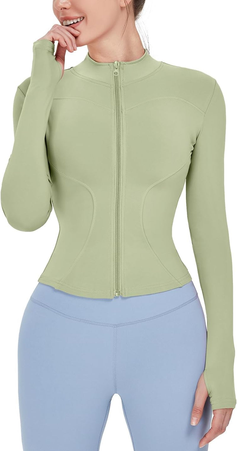 Women'S Lightweight Stretchy Workout Full Zip Running Track Jacket with Thumb Holes