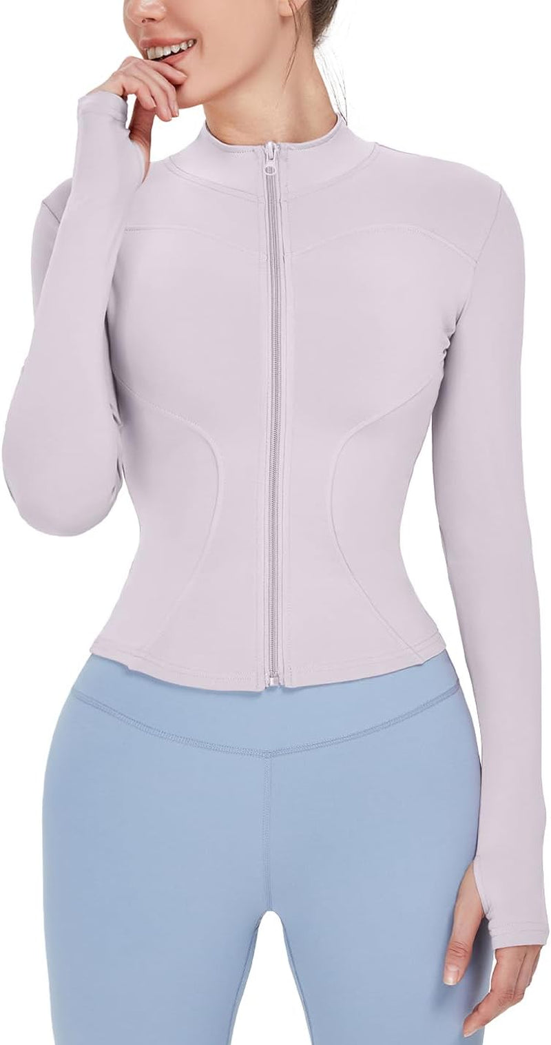 Women'S Lightweight Stretchy Workout Full Zip Running Track Jacket with Thumb Holes