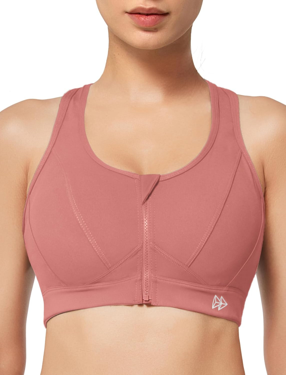Zip Front Sports Bra - High Impact Sports Bras for Women plus Size Workout Fitness Running