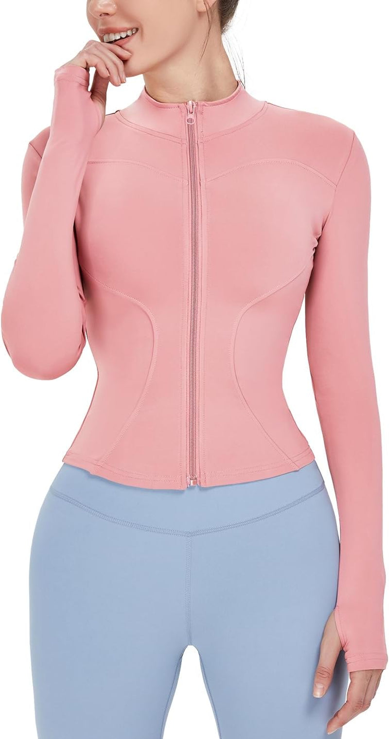 Women'S Lightweight Stretchy Workout Full Zip Running Track Jacket with Thumb Holes