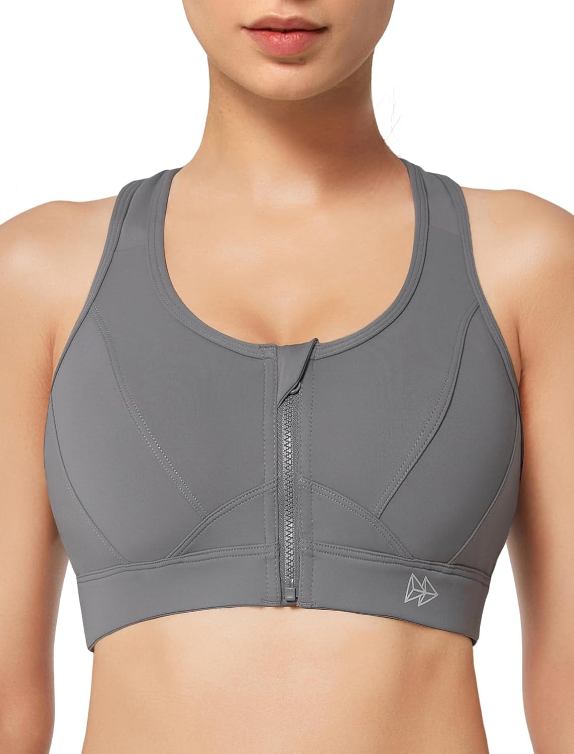 Zip Front Sports Bra - High Impact Sports Bras for Women plus Size Workout Fitness Running