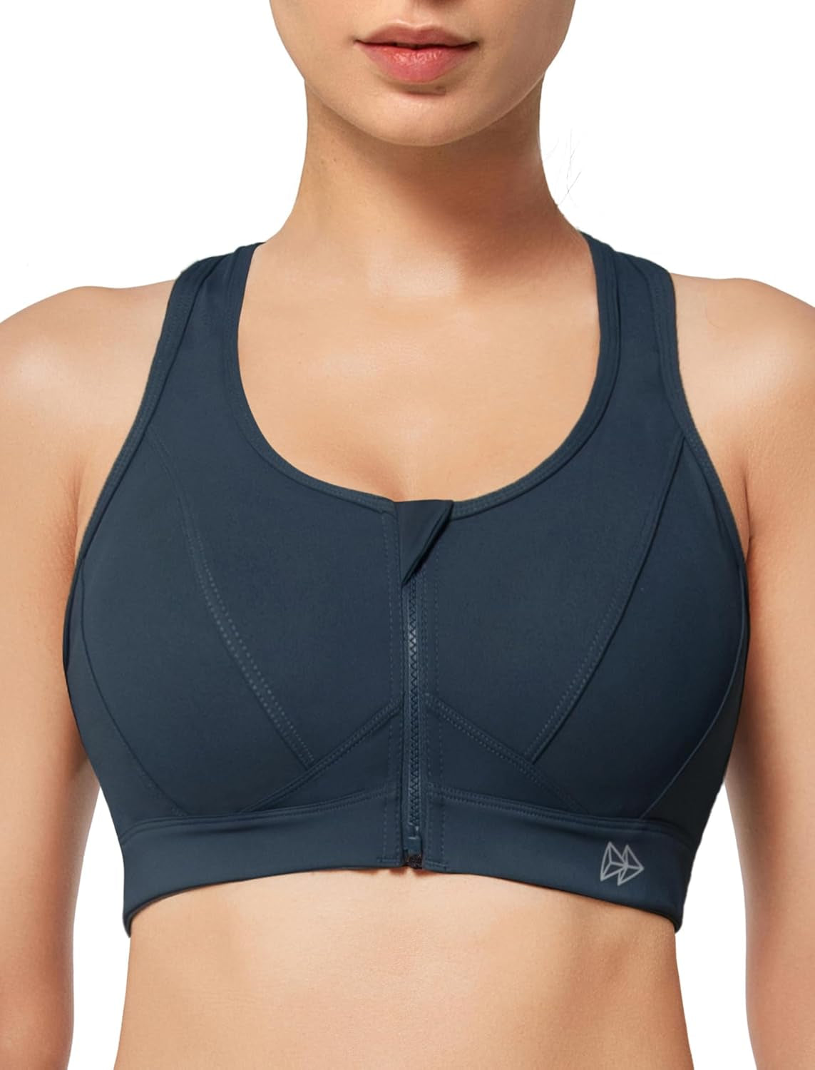 Zip Front Sports Bra - High Impact Sports Bras for Women plus Size Workout Fitness Running