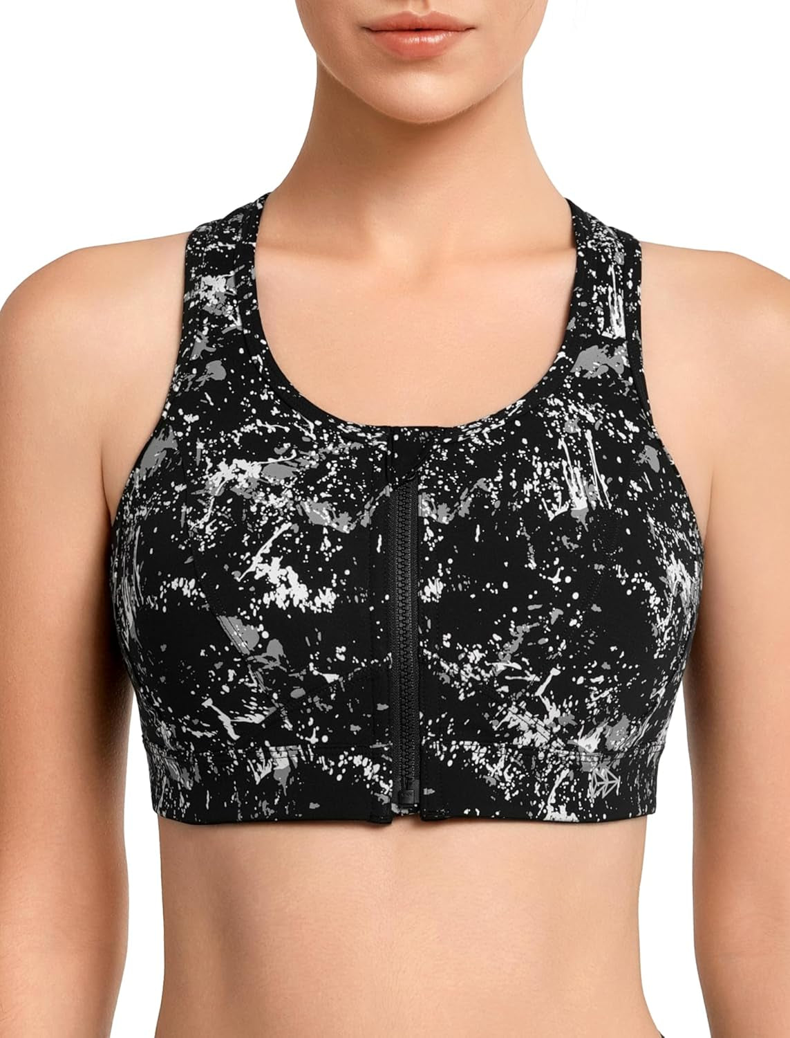 Zip Front Sports Bra - High Impact Sports Bras for Women plus Size Workout Fitness Running