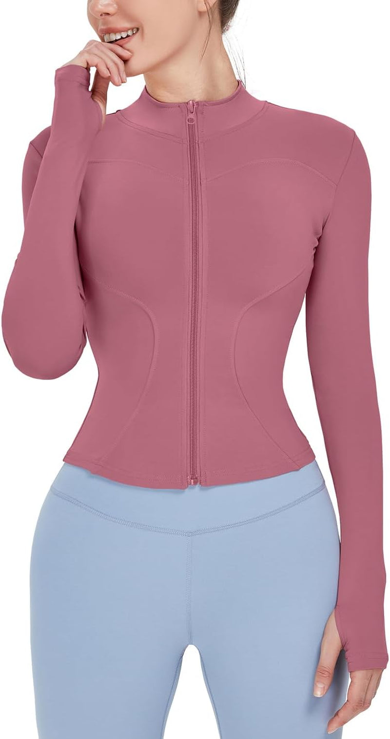 Women'S Lightweight Stretchy Workout Full Zip Running Track Jacket with Thumb Holes