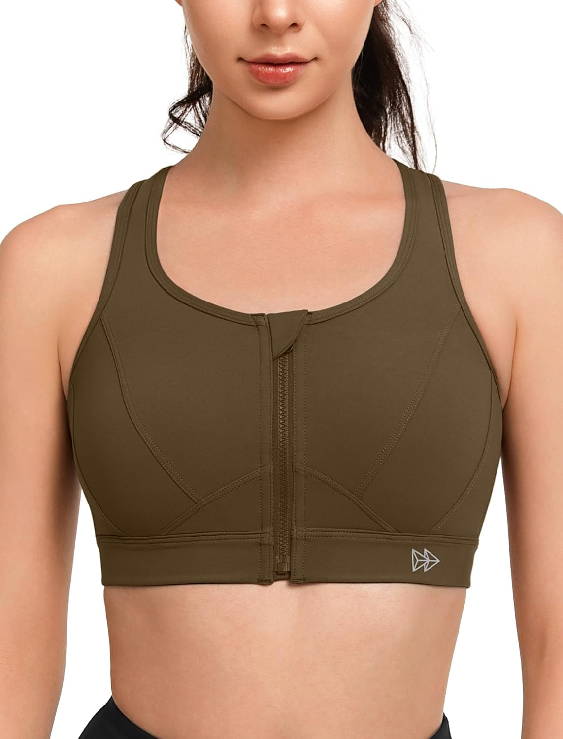 Zip Front Sports Bra - High Impact Sports Bras for Women plus Size Workout Fitness Running