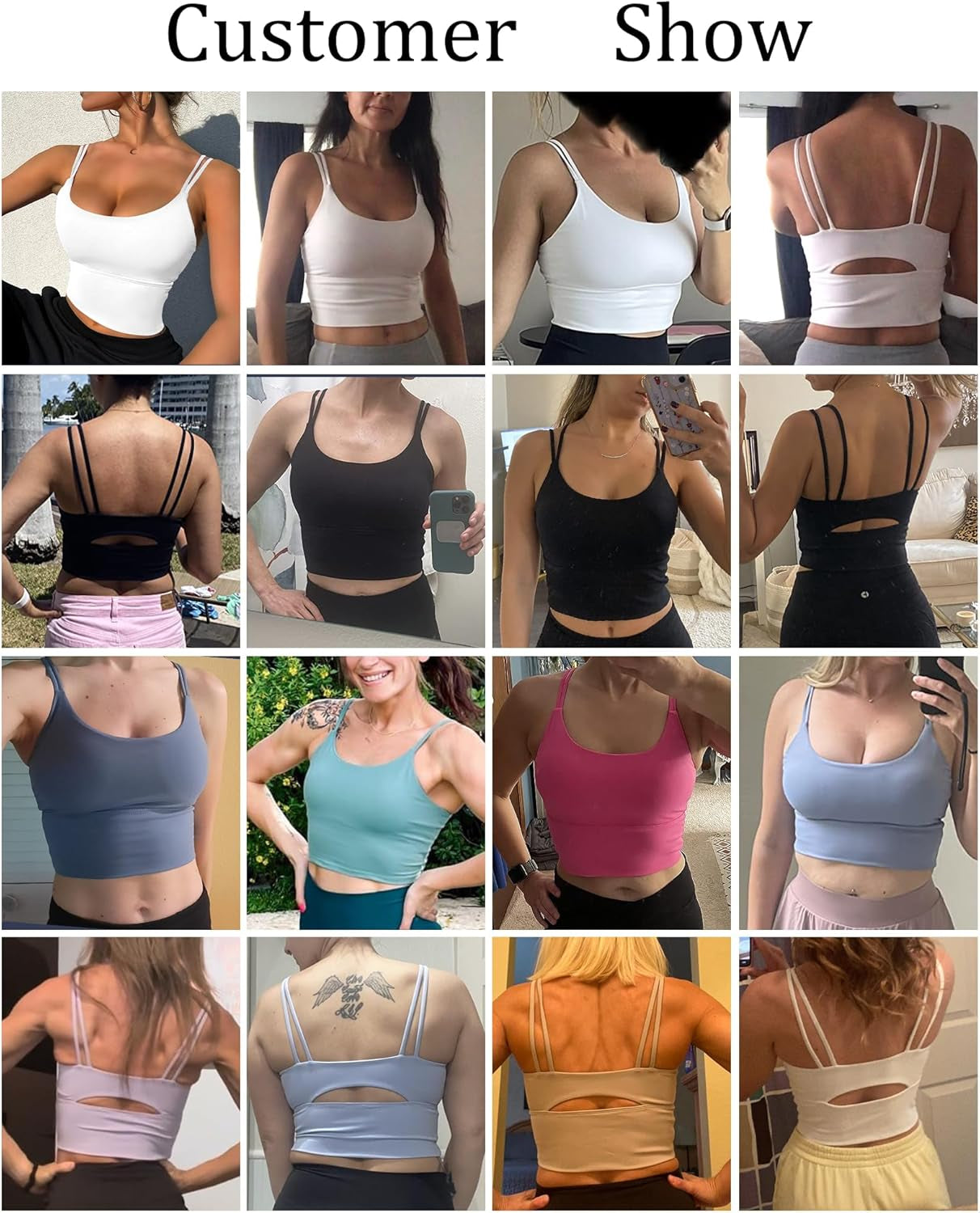 Sports Bras for Women High Support Longline Workout Tank Tops Built in Bra Strappy Yoga Padded Crop Top