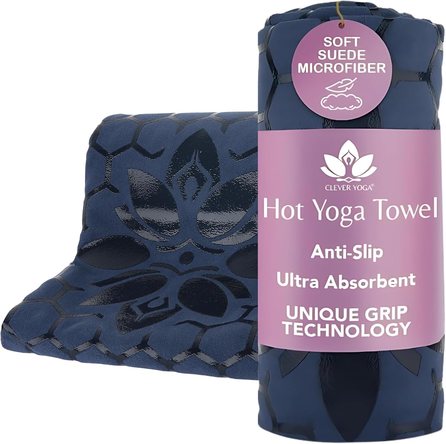 Hot Yoga Mat Towel – Non-Slip Grip for Hot Yoga, Sweat Absorbent, Honeycomb Silicone Grip, Stays Flat – Ideal for Pilates, Travel, Washable & Lightweight - Dark Blue