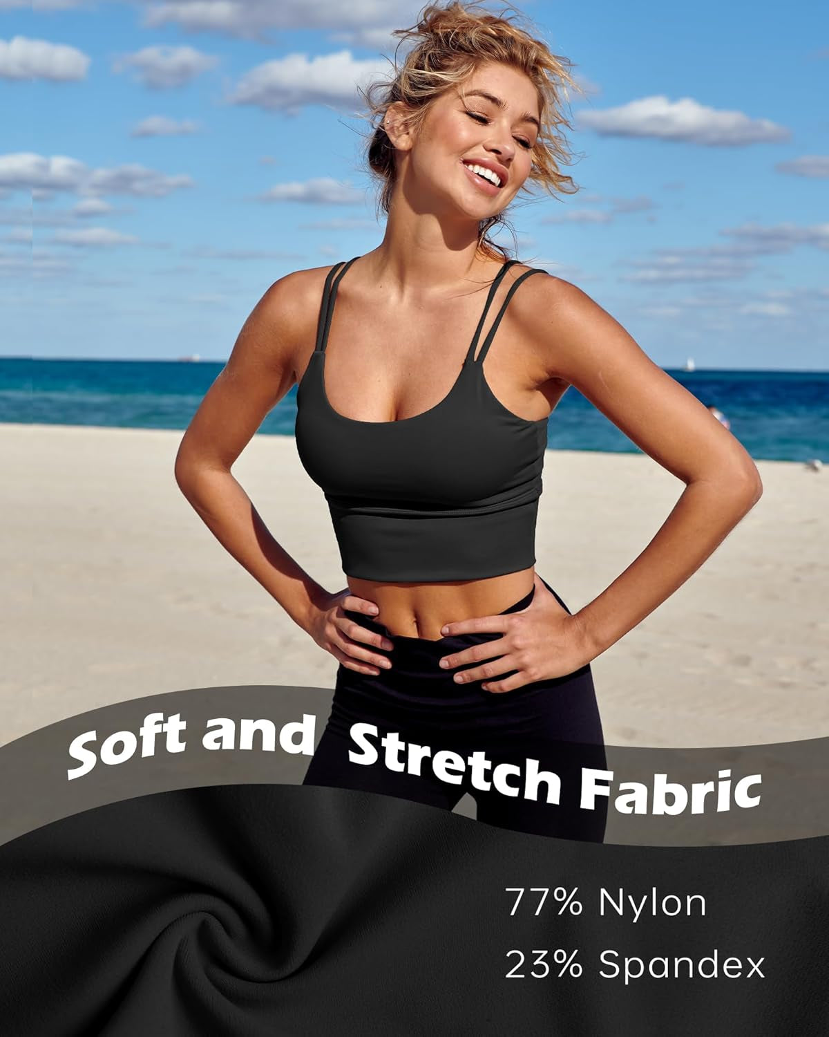 Sports Bras for Women High Support Longline Workout Tank Tops Built in Bra Strappy Yoga Padded Crop Top