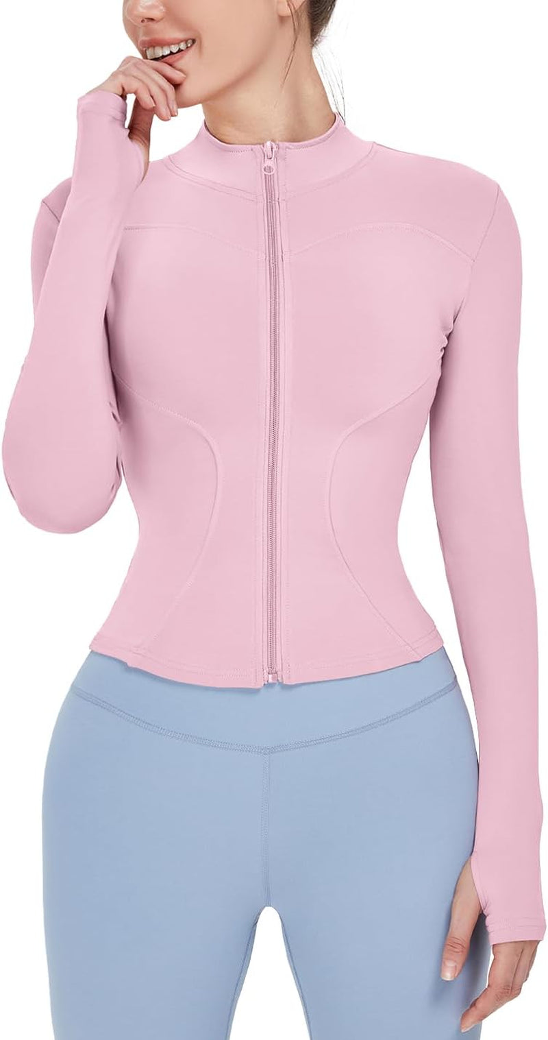 Women'S Lightweight Stretchy Workout Full Zip Running Track Jacket with Thumb Holes